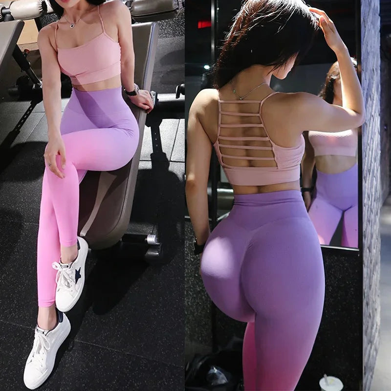 PofyBofy Gym Pants Scrunch Butt Workout Running Tights Dip-dye Gradient Ramp High Waist Gym Leggings Seamless Yoga Leggings