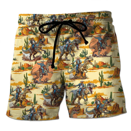 Funny 3D Printing Dinosaur Beach Shorts For Men Street Drawstring Swimming Trunks Men Summer Animal Pattern Surfboard Shorts
