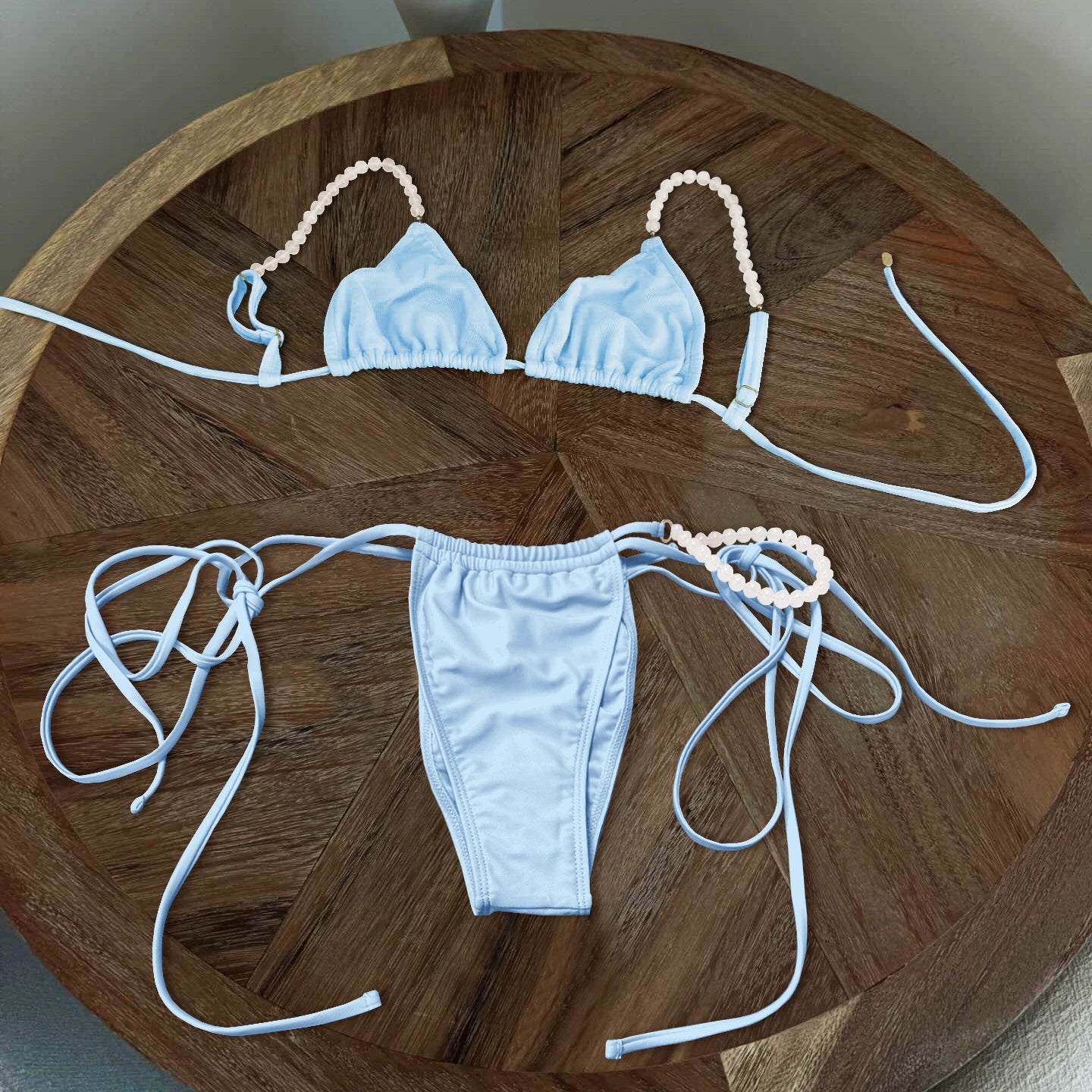 Beads Bikini Women Swimsuit Female Swimwear Micro Bikini Set Bandeau Swimming Suit Beachwear Pink Brazilian Biquini