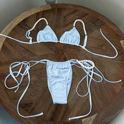 Beads Bikini Women Swimsuit Female Swimwear Micro Bikini Set Bandeau Swimming Suit Beachwear Pink Brazilian Biquini