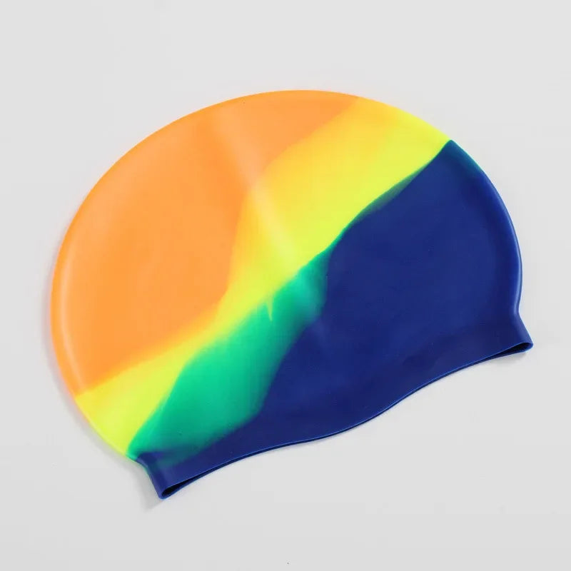 Color Block Silicone Adult Waterproof Swimming Cap Dry Hair Swim Cap for Men Women Protect Ear Swim Hat Swimming Accessories