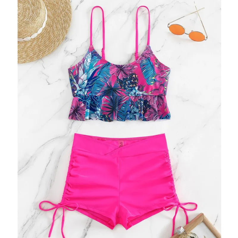 Summer Pink Swimsuits Tankini Set Female Two-piece Swimwear Beach Swim Wear Bathing Suits Pool Women's Swimming Suit 2025
