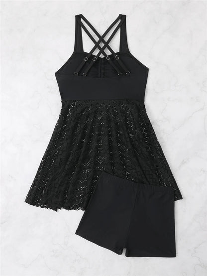 Cross Strap Swimsuit Women Solid 2 Pieces Swimsuit Beach Dress Swimwear Female Bathing Swimming Suit Beachwear Lady Summer