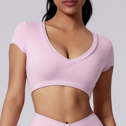 Pad 2PCS Short Sleeve Women Gym Yoga Set Clothes Sportswear Running Shorts Workout Sports Crop Top Running Suits