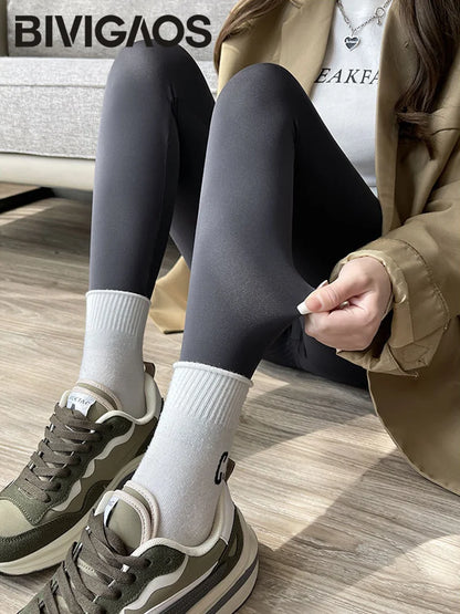 BIVIGAOS Liquid Seamless Shark Leggings Pants Women Black High Waist Slim Butt Lifter Leggings Autumn Winter Fleece Warm Legging