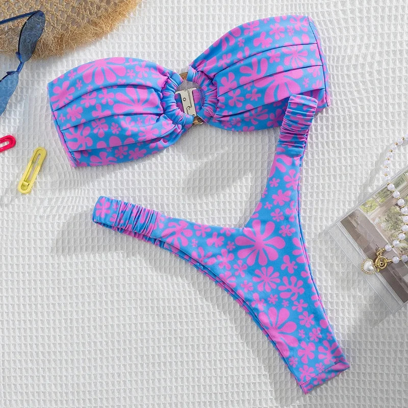 Micro Bikini Push Up Women Swimsuit Fashion Print Bikini Set Split Swimwear Summer Beachwear Lady Bathing Suit 2 Piece
