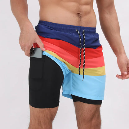 Men Swimwear Summer Gym Beach Shorts Male Quick Dry Sport Swimming Shorts Trunks Sexy Swimsuit 2 In 1 Man Board Shorts Beachwear