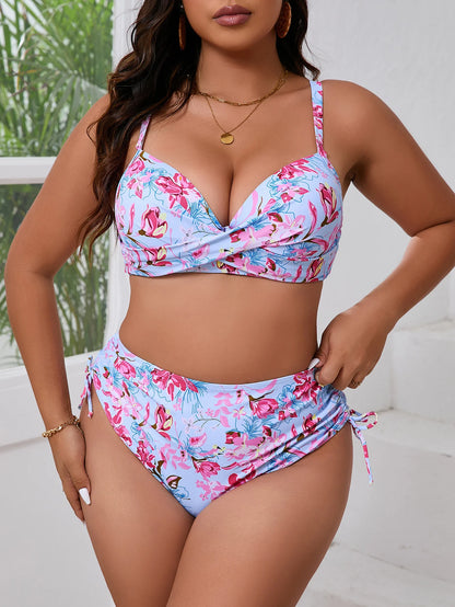 Large Plus Size Bikini High Waist Swimsuit Women Floral Swimwear Female Bathers Bathing Swimming Swim Suit Summer Beachwear
