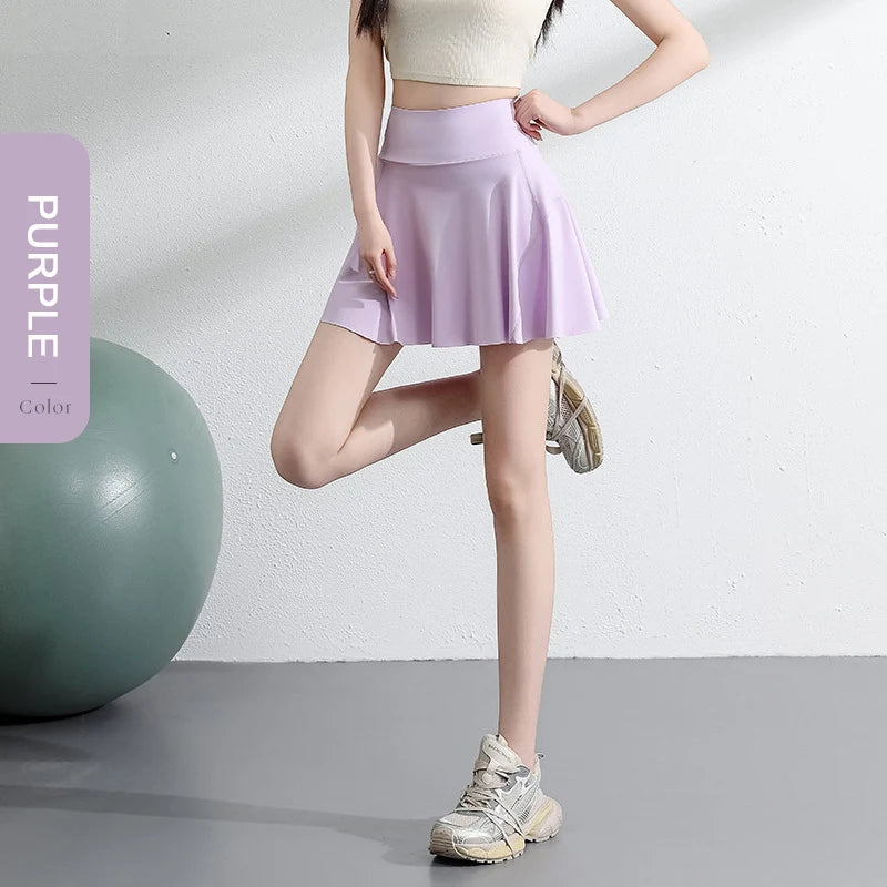 Sports Short Skirt Women's High Elastic Sharkskin Fabric Mini Tennis Yoga Skirts Pocket Safety Shorts Skirt