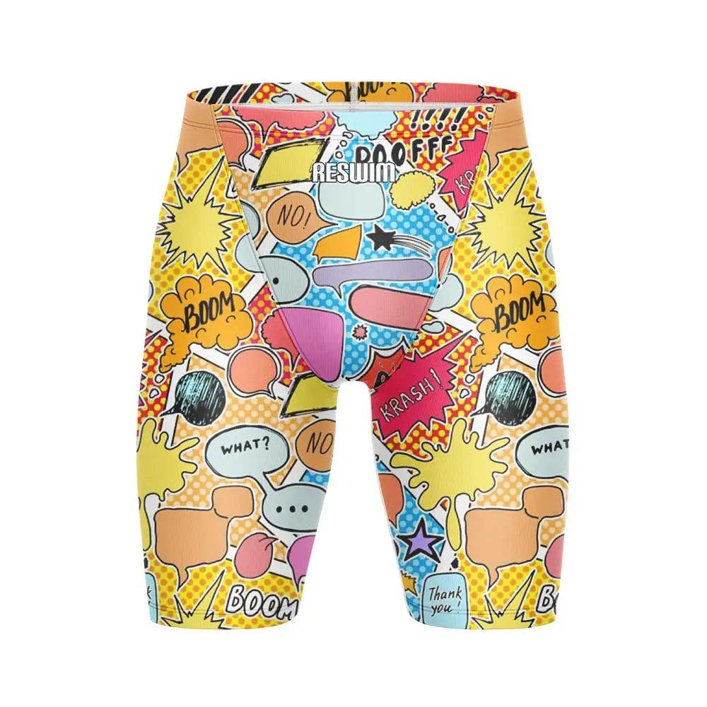 Cartoon Swim Jammer Endurance Athletic Training Swimsuit Men's Beach Swimming Trunks Lycra Swimwear Jammers GYM Tight Surf Shorts