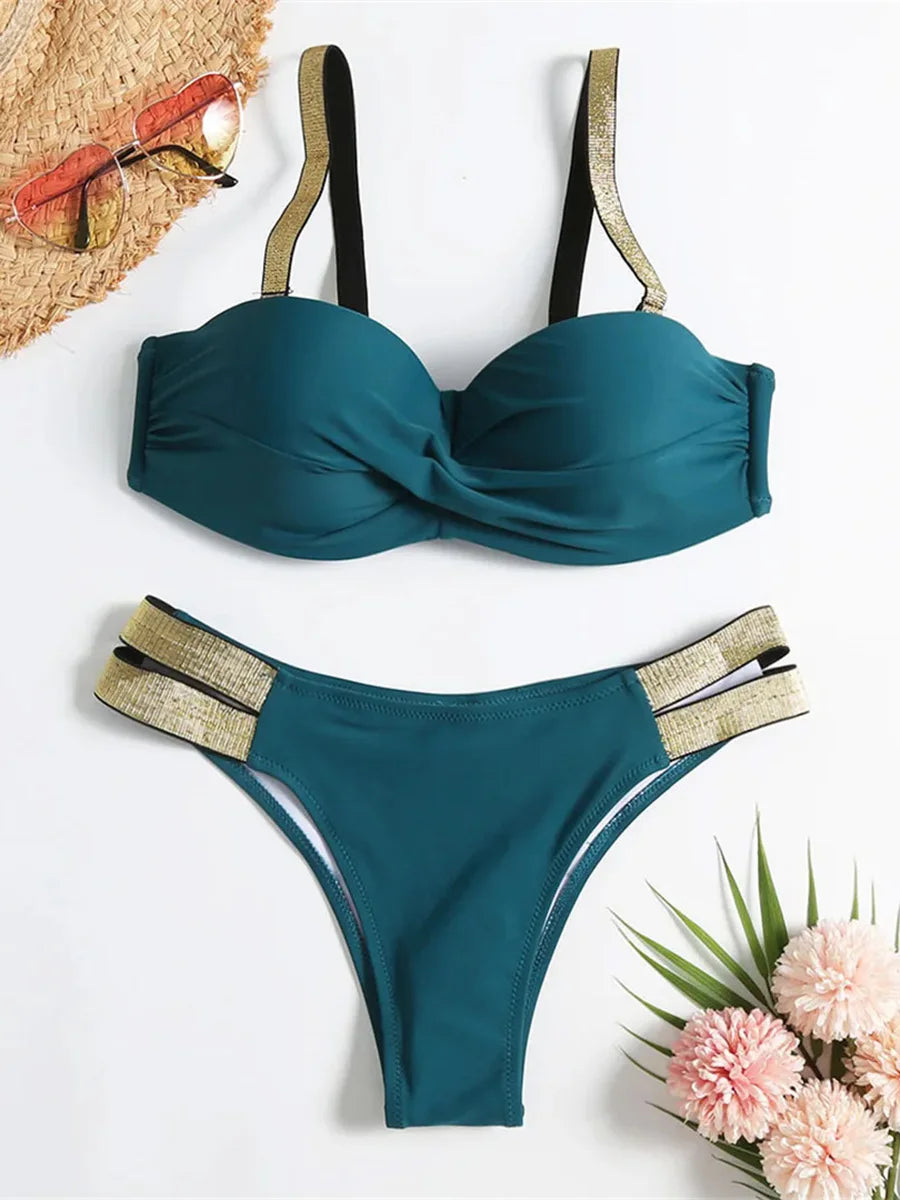 Underwired Push Up Bikini Women Swimsuit Female Swimwear Two-pieces Bikini set With Bra Cup Bather Bathing Suit Swim Beachwear
