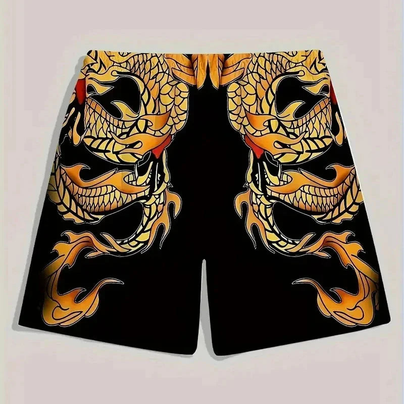 3D Printed Colorful Neon Short Pants For Men Dragon Landscape Pattern Beach Shorts Summer Casual Street Breathable Swim Trunks