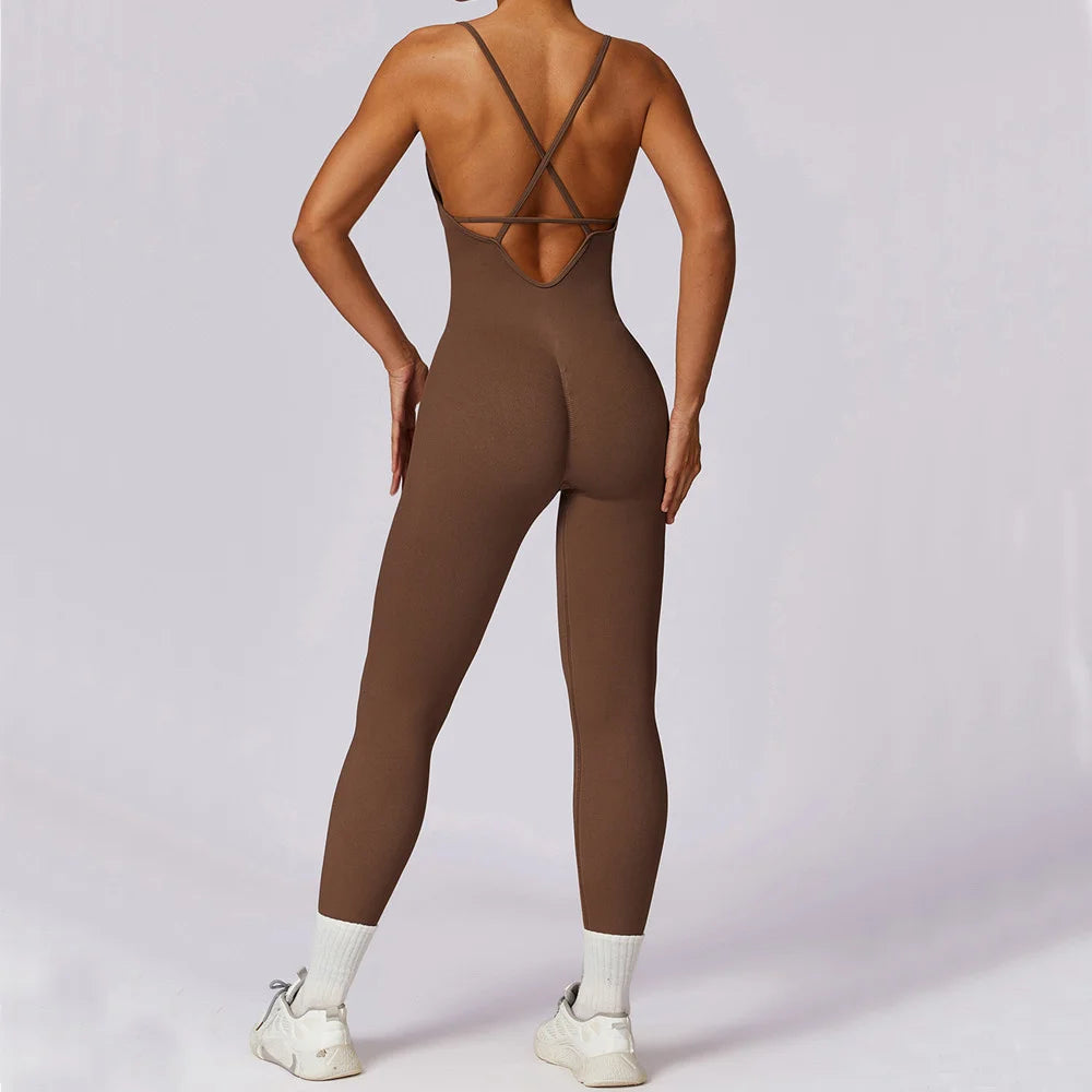 Women's V-Neck Cross-Back Workout Jumpsuit & Playsuit