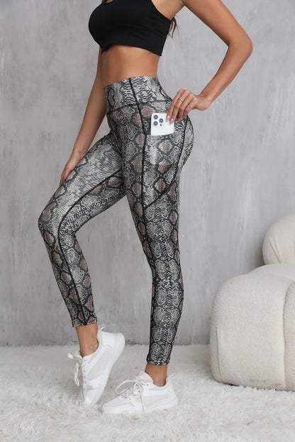 Printed Yoga Pants Running Sports Fitness Shorts Pockets Design Slimming Butt Lifting Nine Points Gymnastics Long Trousers
