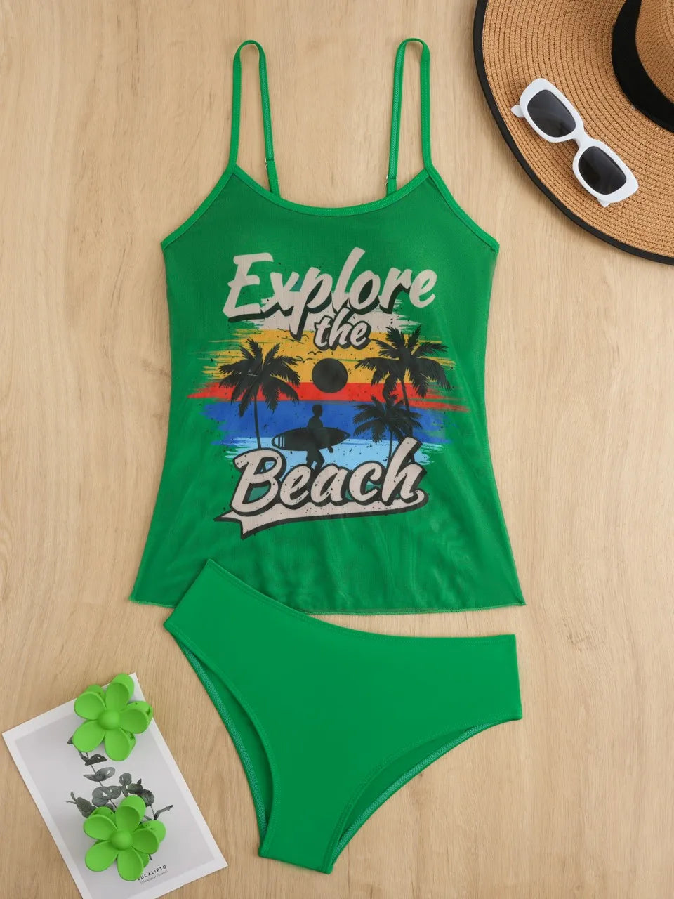 Strappy Two Pieces Women Mesh Printed Swimsuit Sheer Swimwear Female Triangle Bathing Swimming Suit Padded Beachwear
