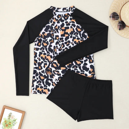 New Women Split Swimwear Long Sleeve Printed Bikini Sexy Surf Sports Swim Suit