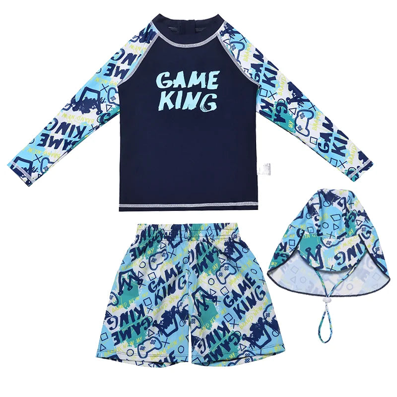 Boys Long Sleeve Swimsuit 4 Piece UPF 50+ UV  Rash Guard Set Student Swimming Training Suit Fresh Fashionable Split Swimwear