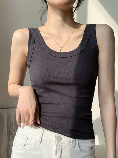 Knit Black Daily Wear Woman Vest Tank Tops Tight Ribbed Female Thick Straps Simple Casual Basic Fashion Summer Clothes