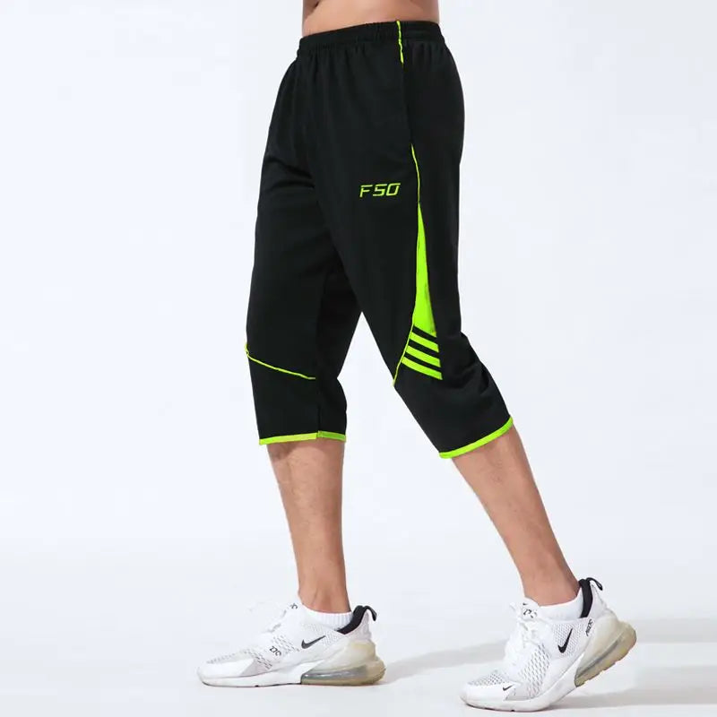 Outdoor Sports Men Striped Tracksuit Sweatpants Summer Breathable Elastic Waist Quick Dry Joggers Training Hiking Capris Pants