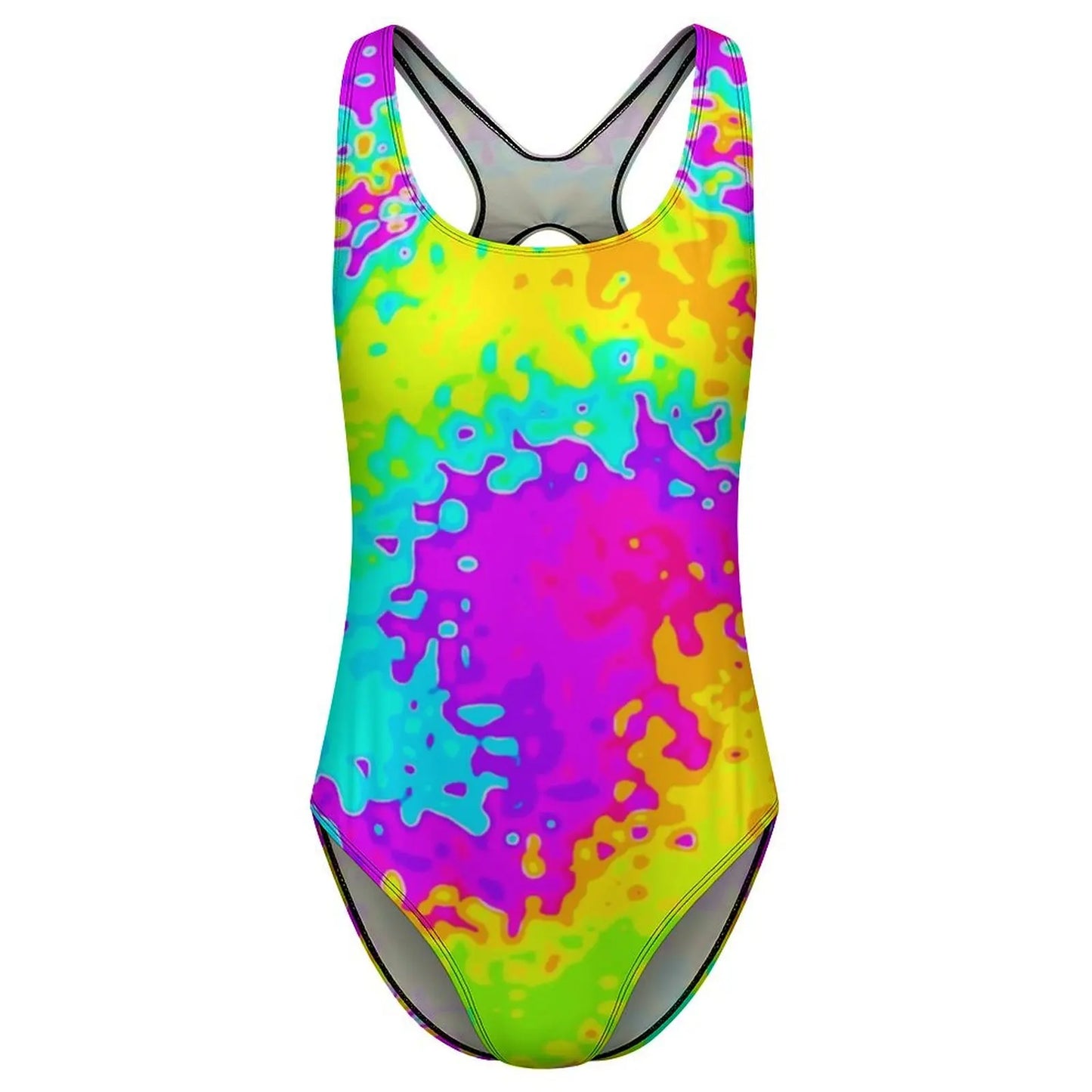 Yellow Tie Dye Swimsuit Psychedelic Print One Piece Swimwear Push Up Swimsuits Stylish Fitness Beachwear