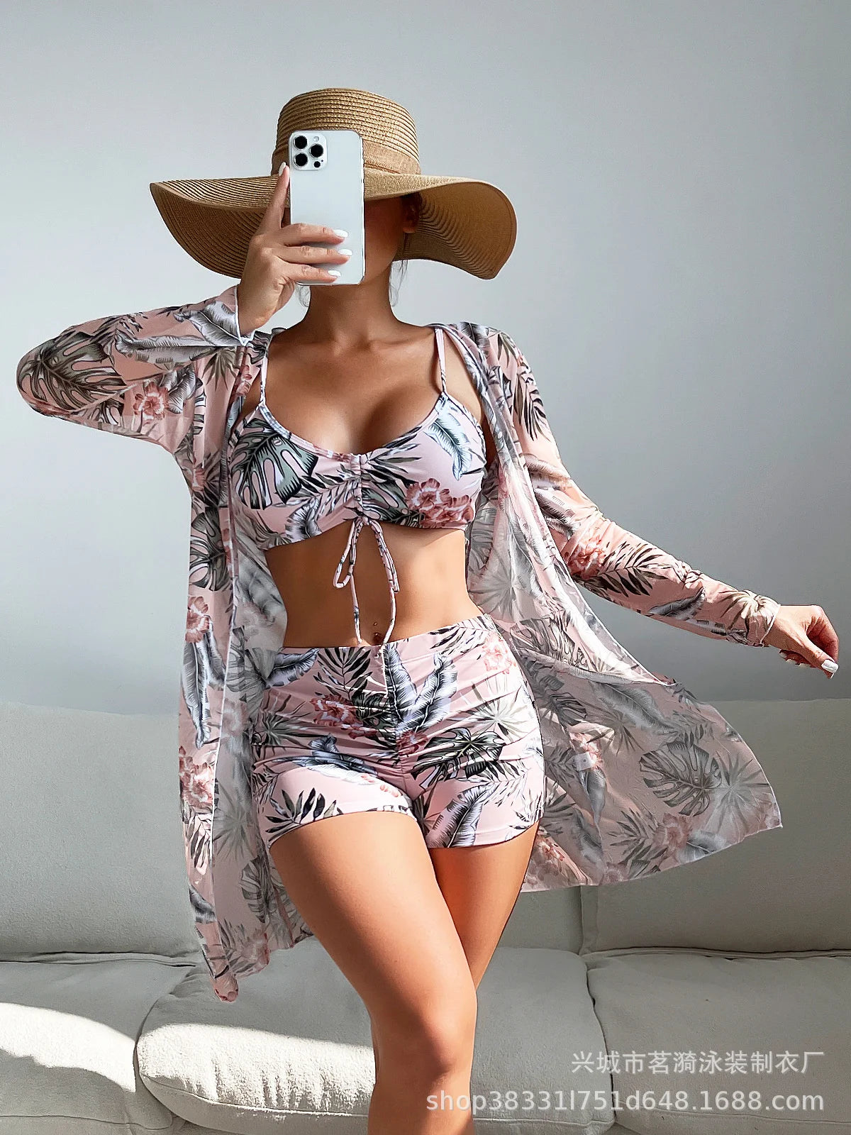 Summer Print Bikinis Swimwear Female Swimsuit Beachwear Push Up Three-Piece Bikini Set Women Swimming Bathing Suit