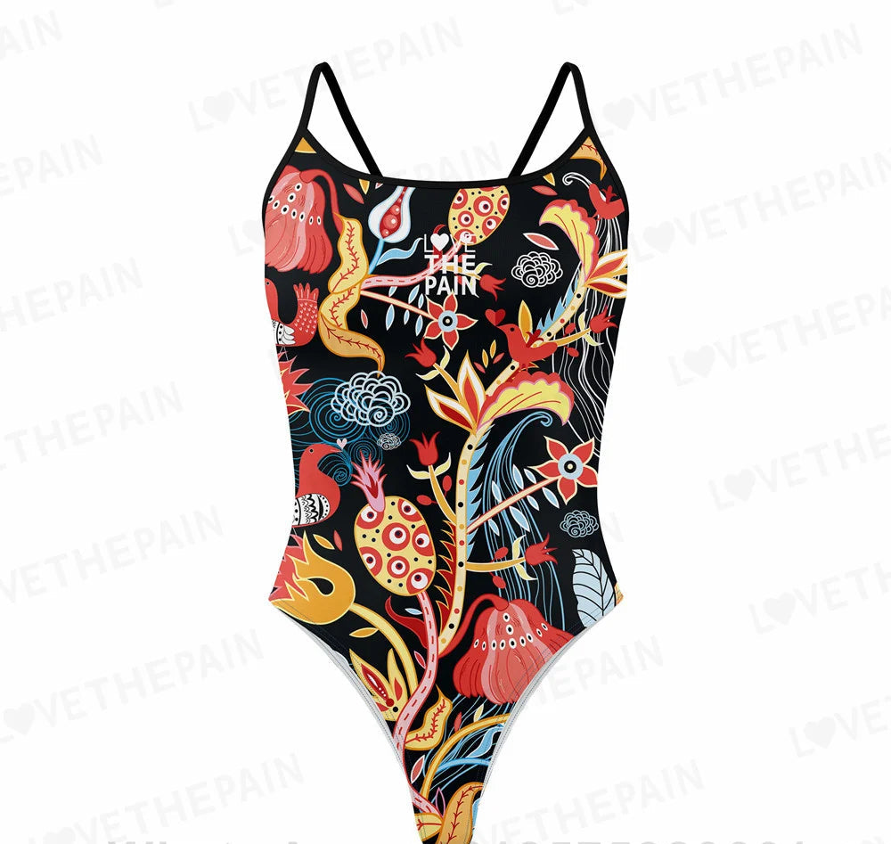 Love The Pain Spaghetti straps Women Swimwear Back Swimsuit One Piece Comfortable Suit printing Functional Swimwear