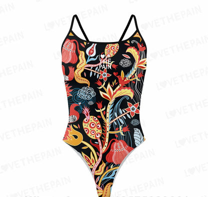 Love The Pain Spaghetti straps Women Swimwear Back Swimsuit One Piece Comfortable Suit printing Functional Swimwear