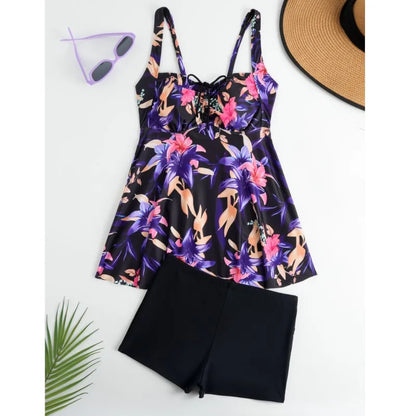 Tankini Swim Dress Swimsuit Women Summer Bathing Suit Tankini with Shorts Bikini Set Sleeveless Swimwear Women Beach Swimming Suit For Female