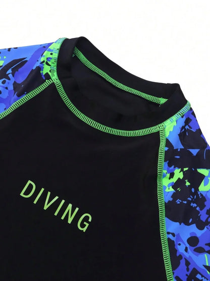 Rash Guard Boy Kids Swimsuit Solid Tie Dye Long Sleeves Children Swimwear Summer Two Piece Shorts Beachwear Bathing Suit Swimming