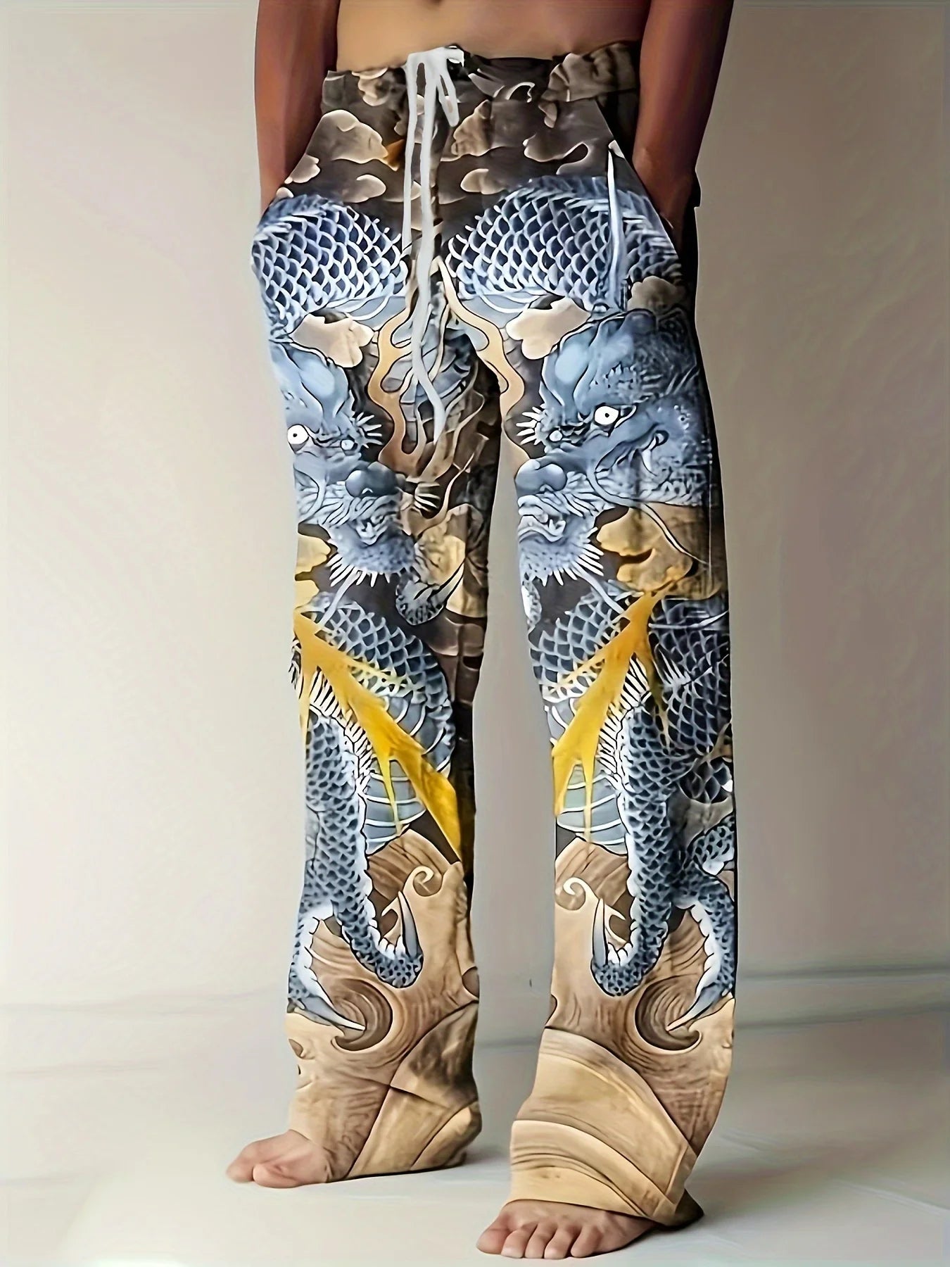 Men's Pants Casual Slim Loose Lightweight Pants Stretch Drawstring Beach Travel Essential Pants