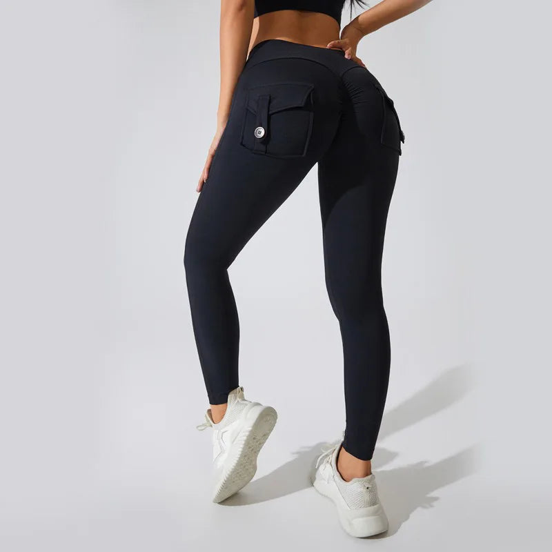 Scrunch Women Button Booty Pocket Sports Yoga Shorts Cycling Jogging Fitness High Waist Squat Proof Gym Active Leggings