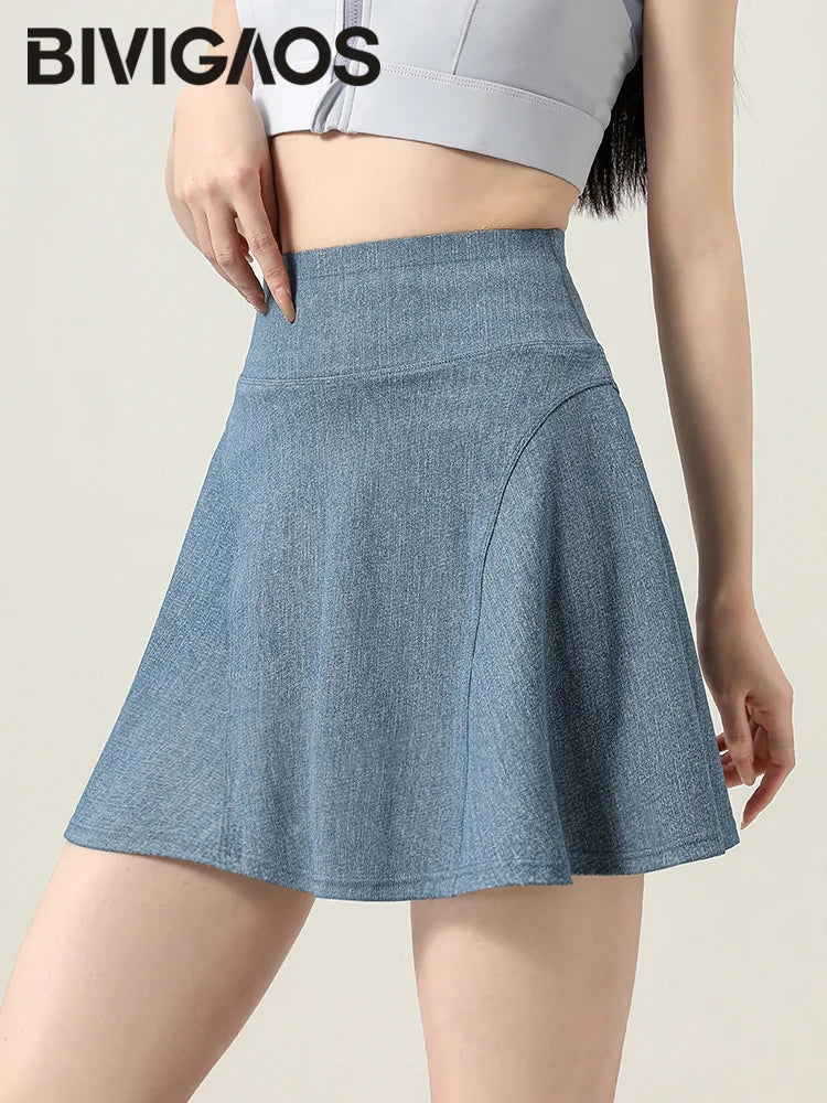 Short Jeans Skirt Women Thin Breathable Sports Fitness Badminton Skirt High Waist Shorts Skirt