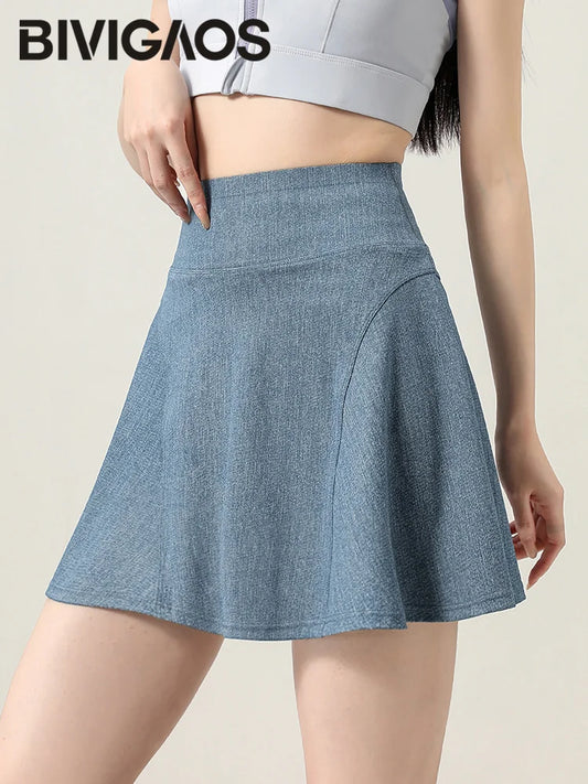 Short Jeans Skirt Women Thin Breathable Sports Fitness Badminton Skirt High Waist Shorts Skirt
