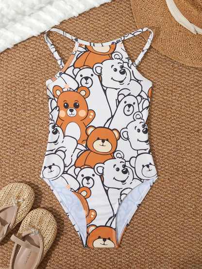Printed Girls Swimsuit One Piece Kids Strappy Swimwear Children Swimming Bathing Swim Suit Beachwear