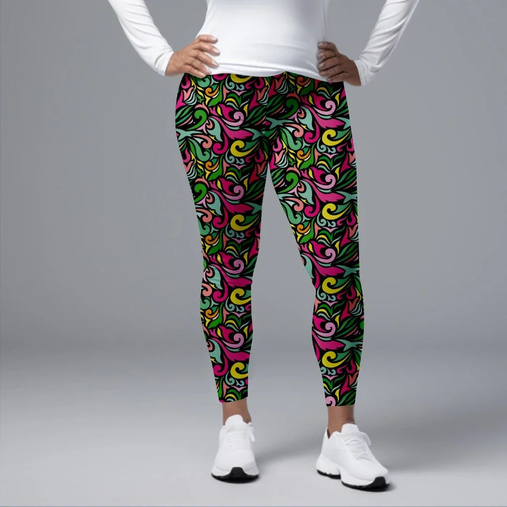Fitness Leggings High Waist 3D Flowers Pattern Digital Print Casual Trousers Woman's Leggings