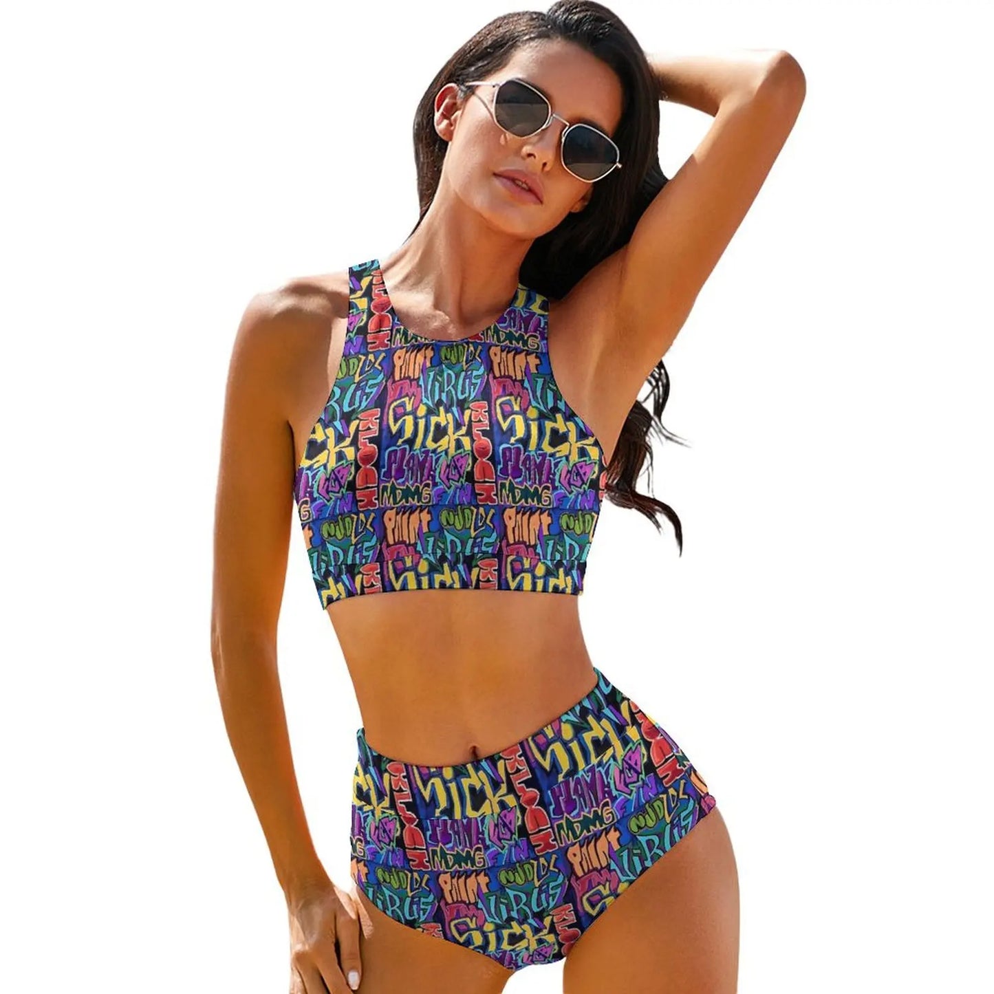 Abstract Graffiti Doodle Print Bikini Swimsuit High Waist Bikinis Set Women Modern Swimwear Push Up Custom Feminine Bikinis