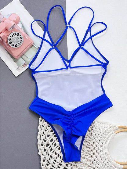 Solid Color or Pattern Swimsuit Pad Beach One Piece Swimwear Women Bathers Hi Cut