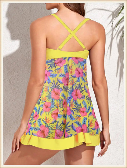 High Waist Swimsuit Beach Dress Women 2 Piece Printed Tankini Set Swimwear Female Bathing Swimming Swim Suit Beachwear Lady