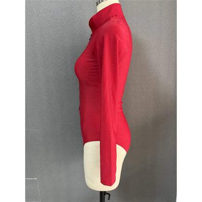 S - 2XL 4 Colors Long Sleeve With Zipper Surf Rash Guard One Piece Swimsuit Women Swimwear Female Bather Bathing Suit Swim