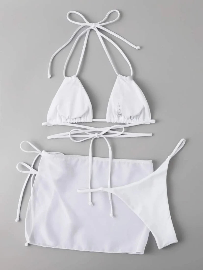 3 Pieces Thong Bikini Women With Skirt Trikini Swimwear Female Triangle Swimsuit Beach Wear Bathing Swimming Suit Summer
