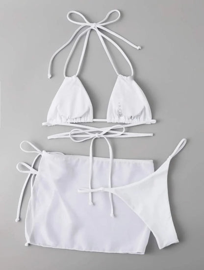 3 Pieces Thong Bikini Women With Skirt Trikini Swimwear Female Triangle Swimsuit Beach Wear Bathing Swimming Suit Summer