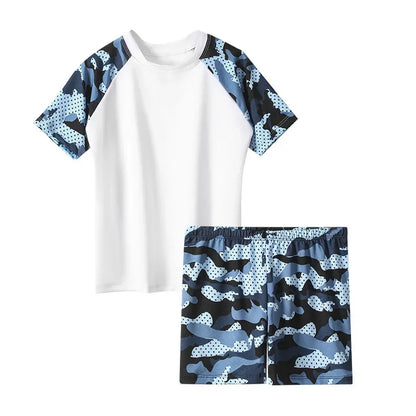 Camouflage Kids Swimsuit Boy Swim Trunks Set Surf Suit Boys Split Short Sleeve Swimsuit Korean Version Baby Swimsuit Plus Size