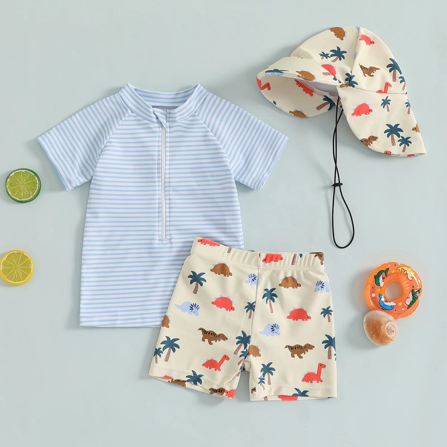 Infant Baby Boys 3 Piece Swimsuit Suit Summer Toddler Rash Guard Short Sleeve Tops Turtle Print Swim Trunks Cap Kid Bathing Suit