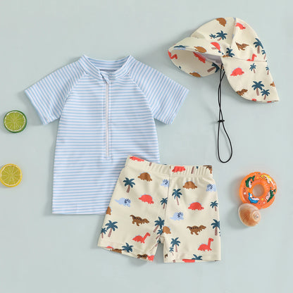 Infant Baby Boys 3 Piece Swimsuit Suit Summer Toddler Rash Guard Short Sleeve Tops Turtle Print Swim Trunks Cap Kid Bathing Suit
