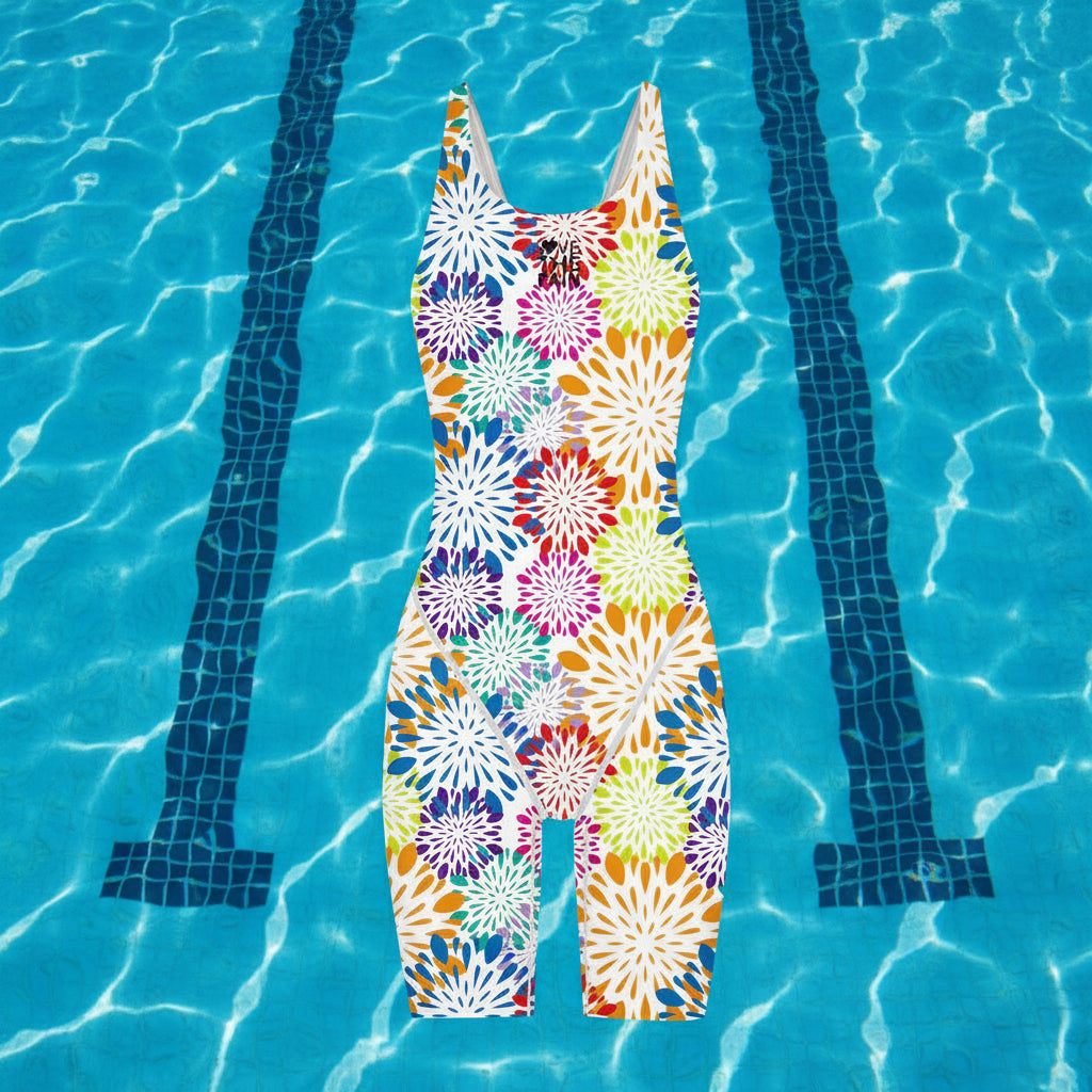 Female Printing Swimsuit Sport Competition Professional Multifunctional Training Bathing Suit Knee Length Swimwear Beach Wear