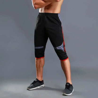 Summer Men Sports Striped Cropped Pants Fitness Running Riding Train Quick Drying Breathable Loose Thin Large Size Shorts