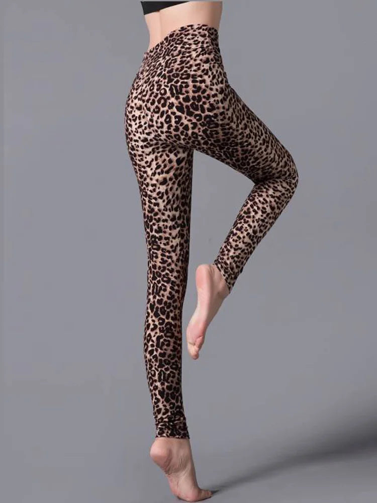 CUHAKCI High Waist Leggings Sportwear Workout Women Jeggings Elastic Pants Leopard Summer Printed Stripe Fitness Leggins