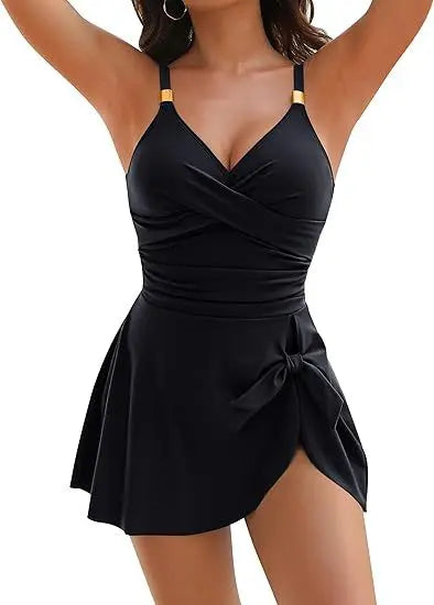 Tummy Control Women Swimdress One Piece Slim & Comfortable Ruched & Cross Swimwear Elasticity & Quick Drying Beachwear