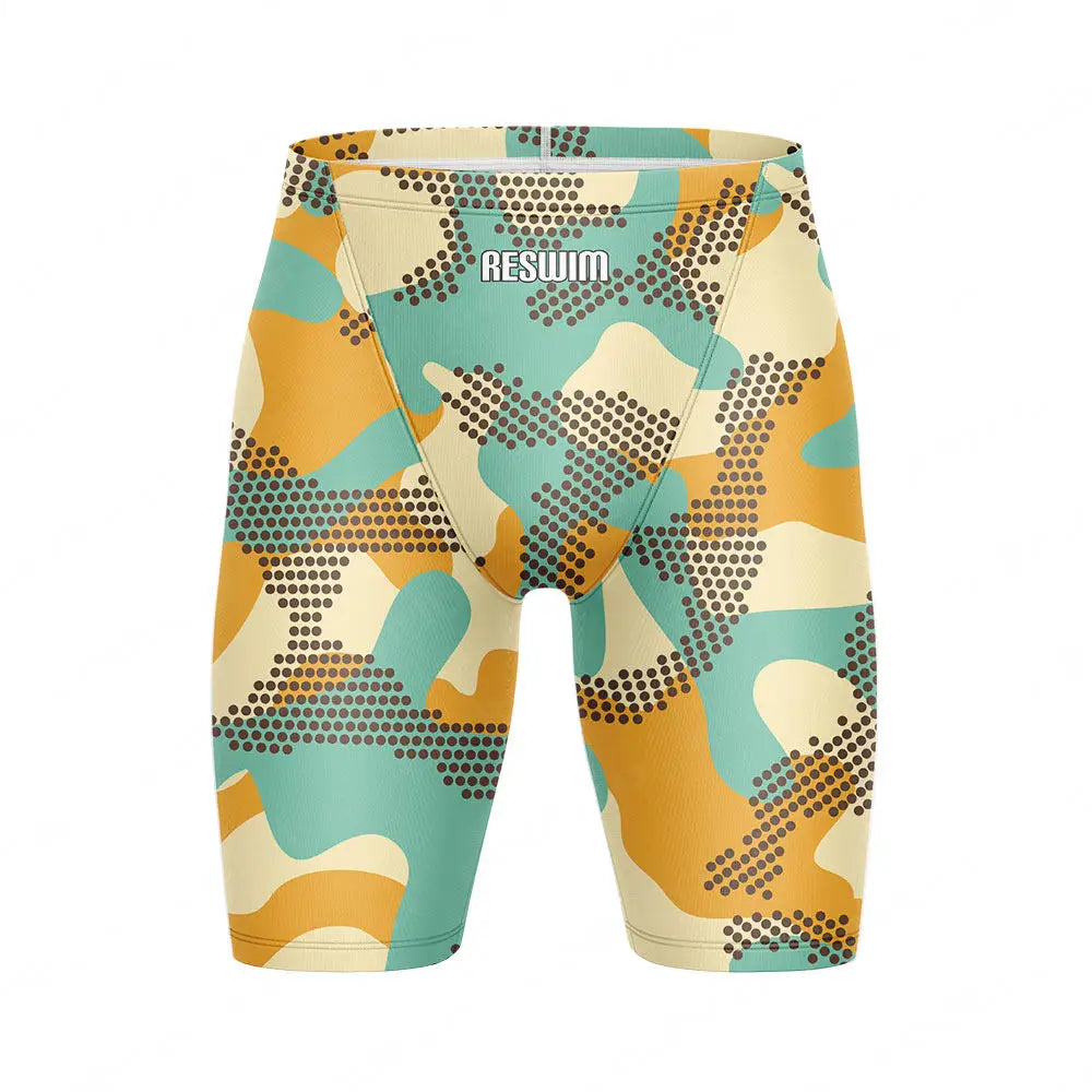 Summer Swimming Trunks Men's Professional Tights Swim Jammer Swimwear Outdoor Beach Printed Durable Training Surfing Swim Shorts