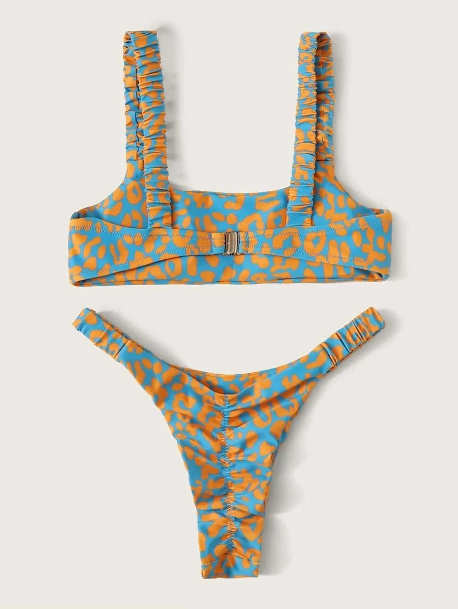 micro bikini women orange leopard print push up padded thong swimsuit female cut out bathing suit swimwear biquini